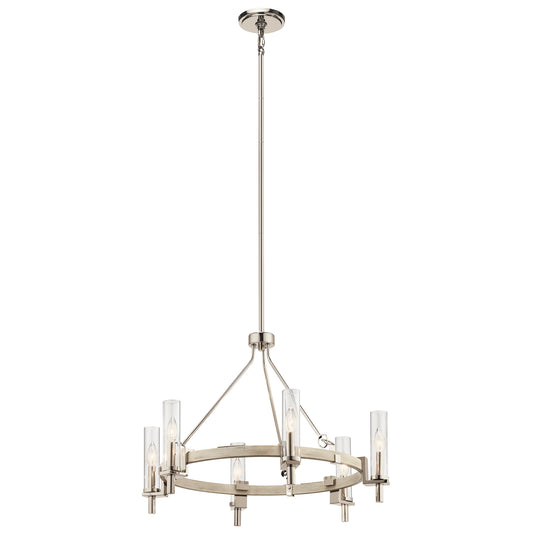 Telan Six Light Chandelier in White Washed Wood