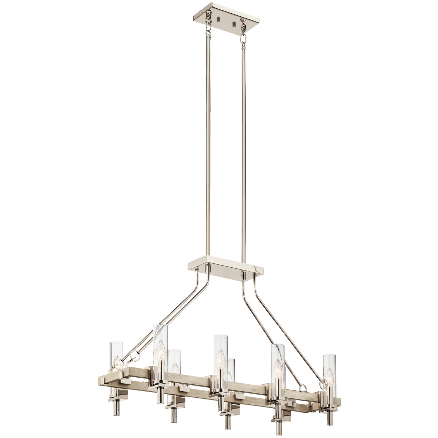 Telan Eight Light Linear Chandelier in White Washed Wood