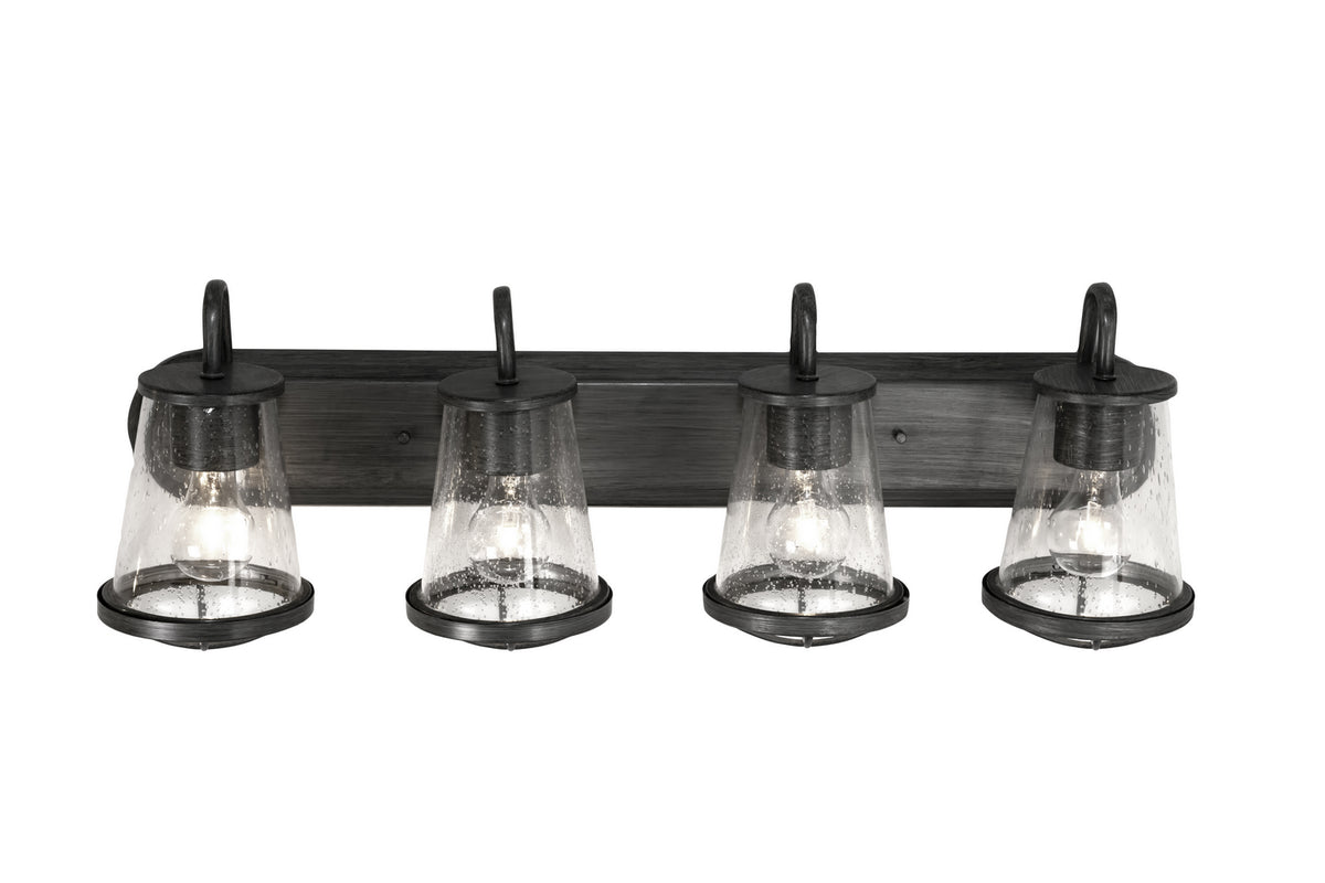 Darby Four Light Bath Bar in Weathered Iron