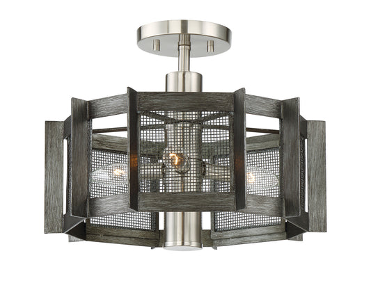 Baxter Three Light Semi-Flush Mount in Weathered Iron