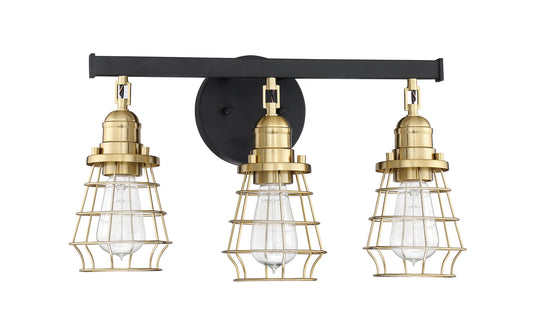 Thatcher Three Light Vanity in Flat Black/Satin Brass