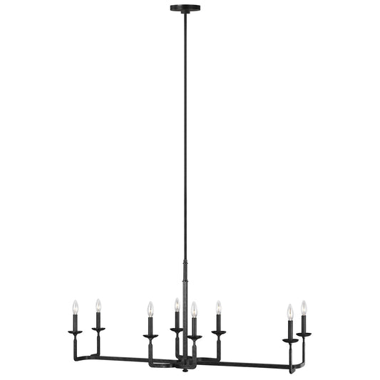 Ansley Eight Light Linear Chandelier in Aged Iron