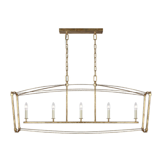 Thayer Five Light Linear Chandelier in Antique Gild