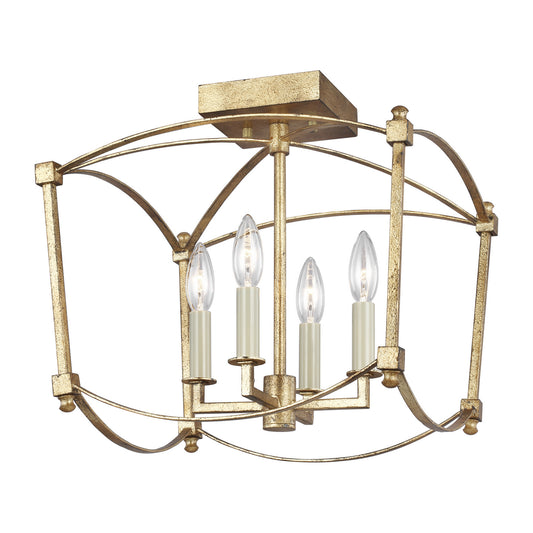 Thayer Four Light Semi-Flush Mount in Antique Gild