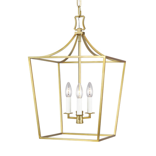 Southold Three Light Lantern in Burnished Brass