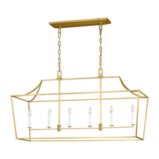 Southold Six Light Linear Lantern in Burnished Brass