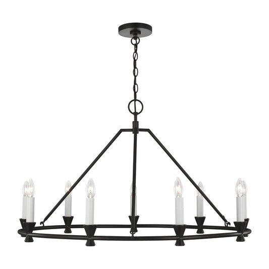 Keystone Nine Light Chandelier in Aged Iron