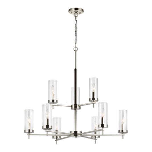 Zire Nine Light Chandelier in Brushed Nickel