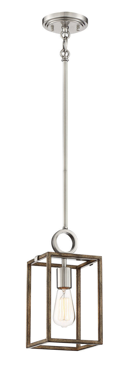 Country Estates One Light Pendant in Sun Faded Wood w/Brush Nickel