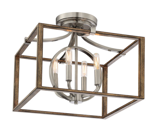 Country Estates Four Light Semi Flush Mount in Brush Nickel