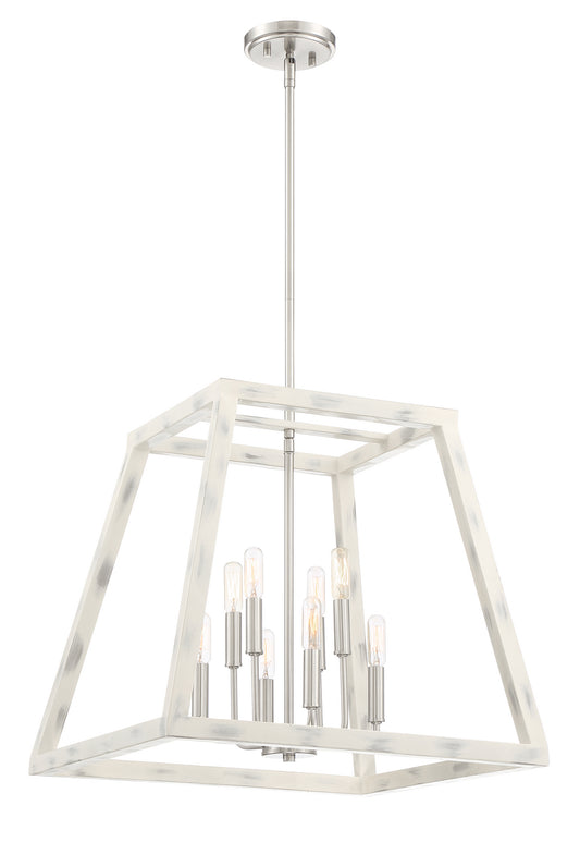 Rhode Eight Light Foyer Pendant in Coastal Weathered White