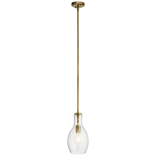 Everly One Light Pendant in Natural Brass