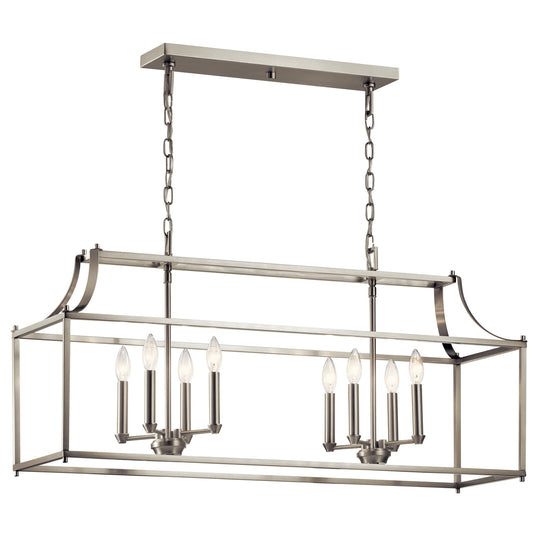 Morrigan Eight Light Linear Chandelier in Brushed Nickel