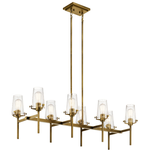 Alton Eight Light Linear Chandelier in Natural Brass