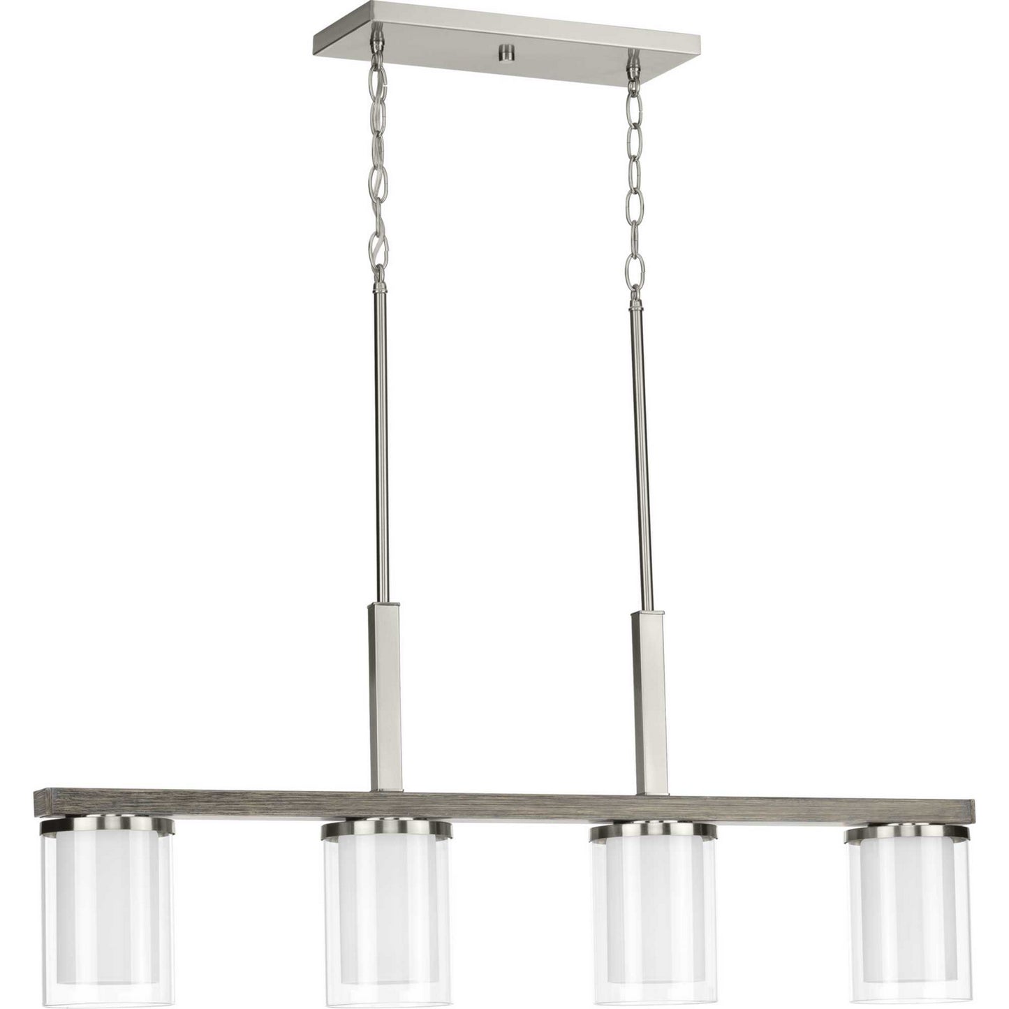 Mast Four Light Linear Chandelier in Brushed Nickel