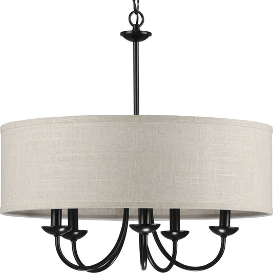 Drum Shade Five Light Chandelier in Black