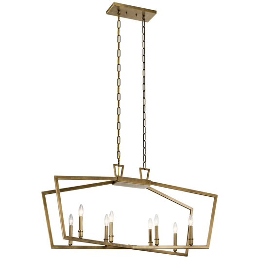 Abbotswell Eight Light Linear Chandelier in Natural Brass