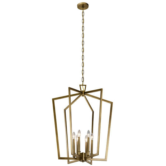 Abbotswell Six Light Foyer Pendant in Natural Brass
