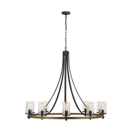 Angelo Ten Light Chandelier in Distressed Weathered Oak / Slate Grey Metal