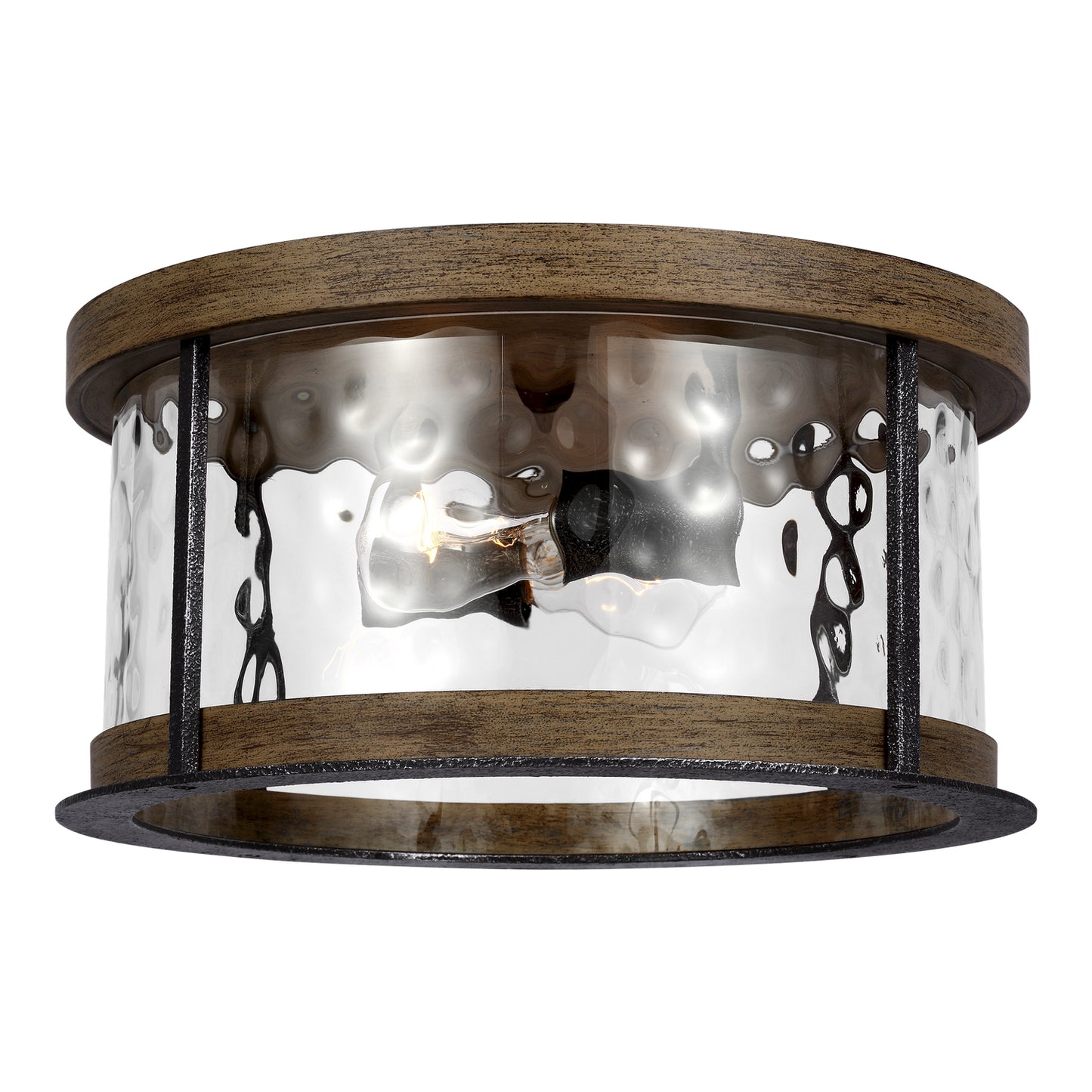 Angelo Two Light Flush Mount in Distressed Weathered Oak / Slate Grey Metal