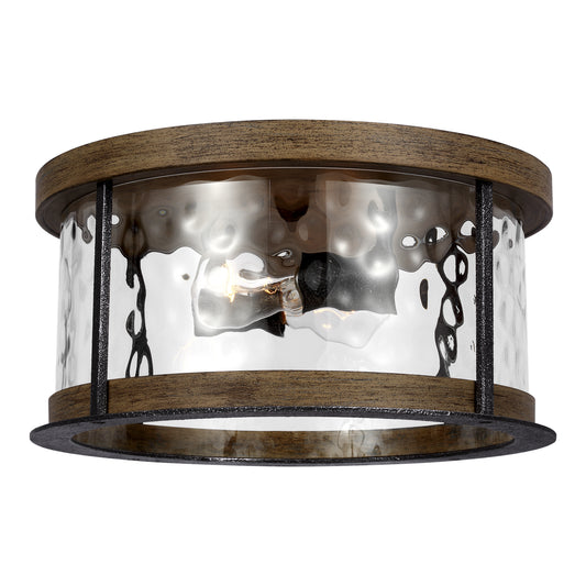 Angelo Two Light Flush Mount in Distressed Weathered Oak / Slate Grey Metal