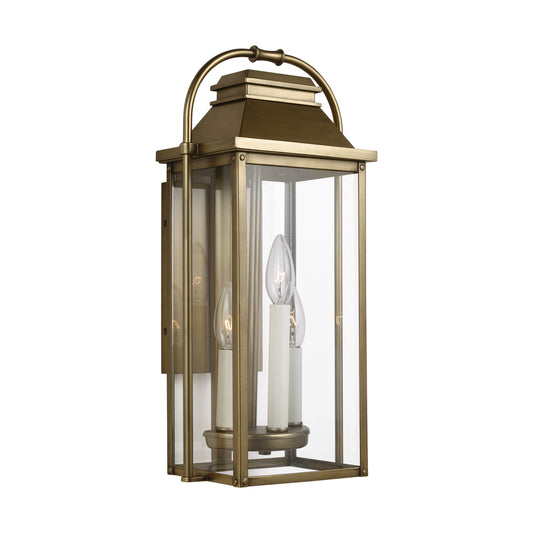 Wellsworth Three Light Lantern in Painted Distressed Brass