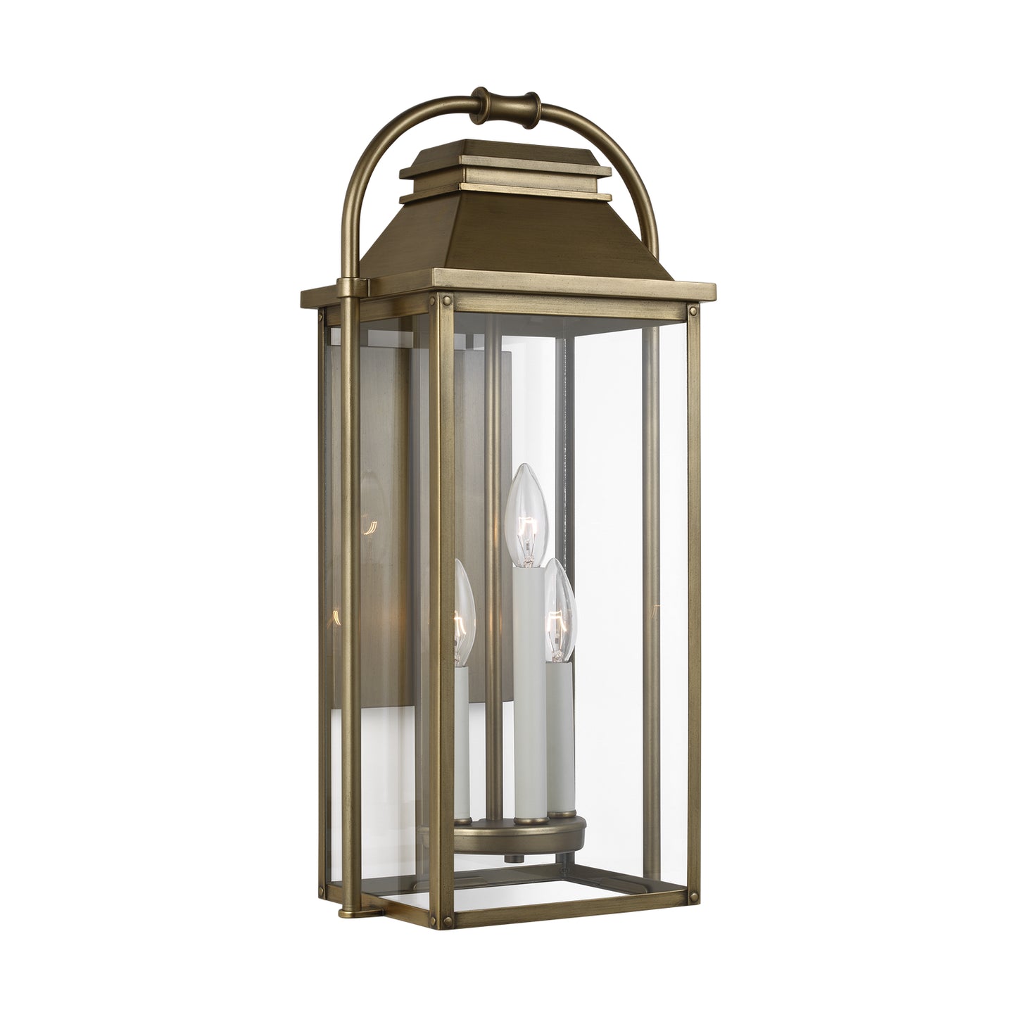 Wellsworth Three Light Lantern in Painted Distressed Brass