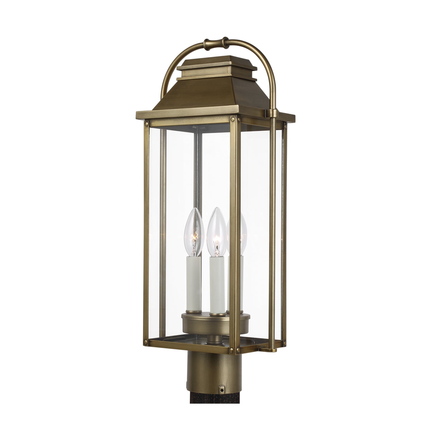 Wellsworth Three Light Post Lantern in Painted Distressed Brass