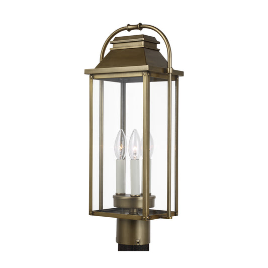 Wellsworth Three Light Post Lantern in Painted Distressed Brass