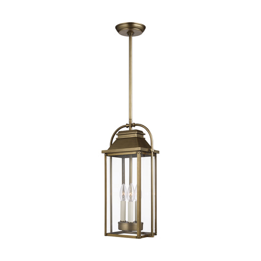 Wellsworth Three Light Pendant in Painted Distressed Brass