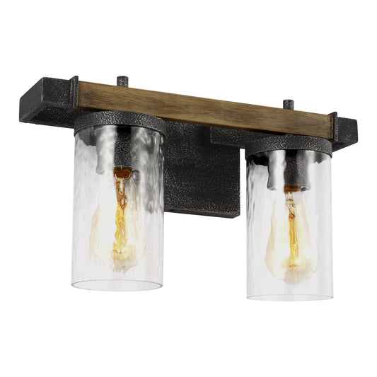 Angelo Two Light Vanity in Distressed Weathered Oak / Slate Grey Metal