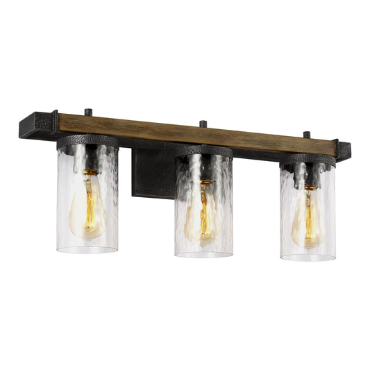 Angelo Three Light Vanity in Distressed Weathered Oak / Slate Grey Metal