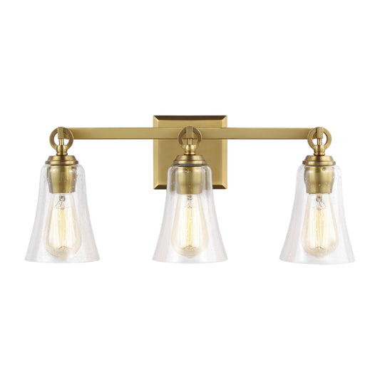 Monterro Three Light Vanity in Burnished Brass