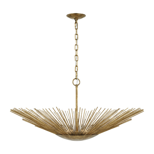 Helios Four Light Pendant in Antique Gild