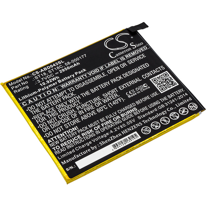 3.7V 2950mAh/10.92Wh Li-Polymer Tablet Battery for Amazon