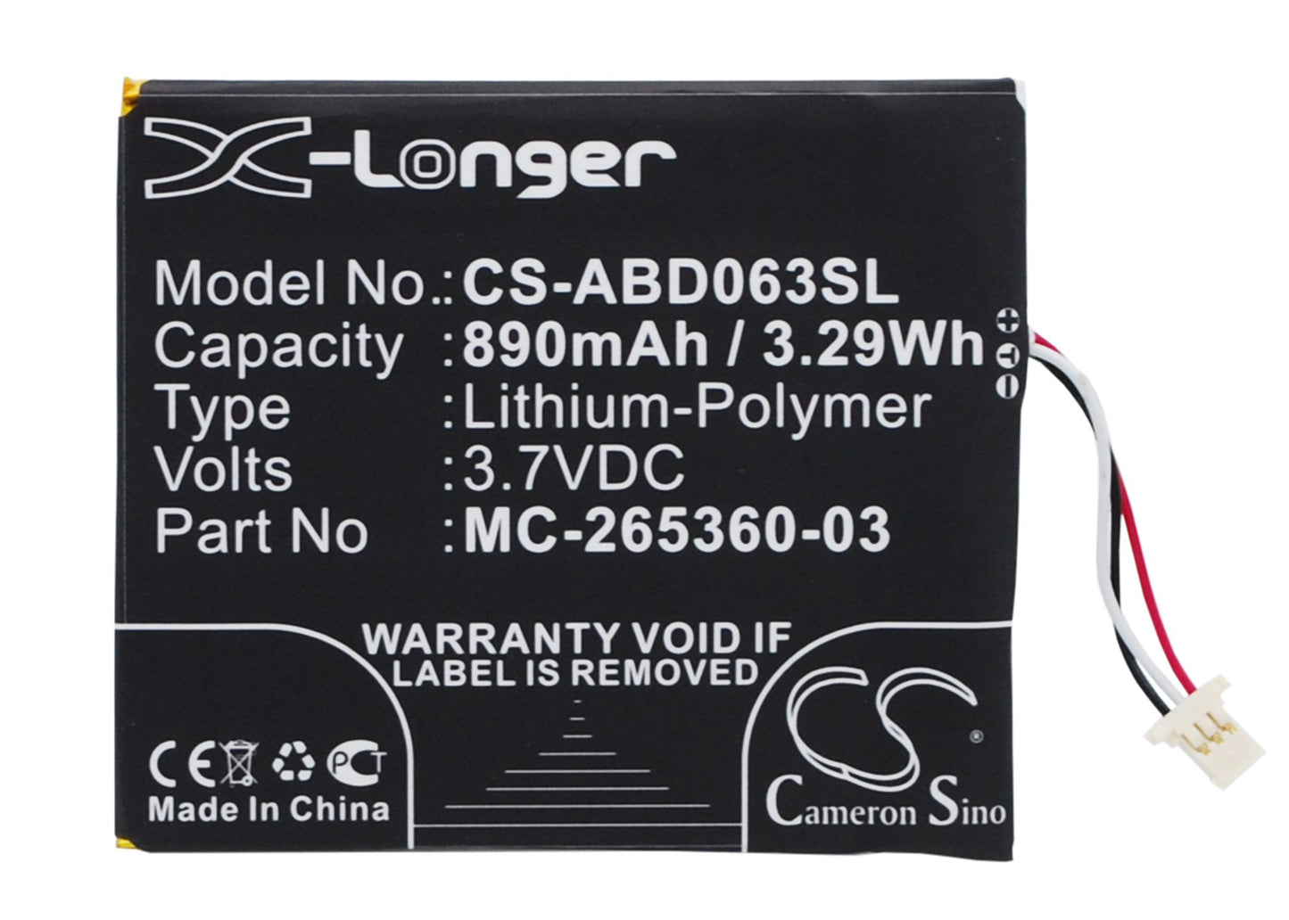3.7V 890mAh/3.29Wh Li-Polymer Ebook/eReader Battery for Amazon