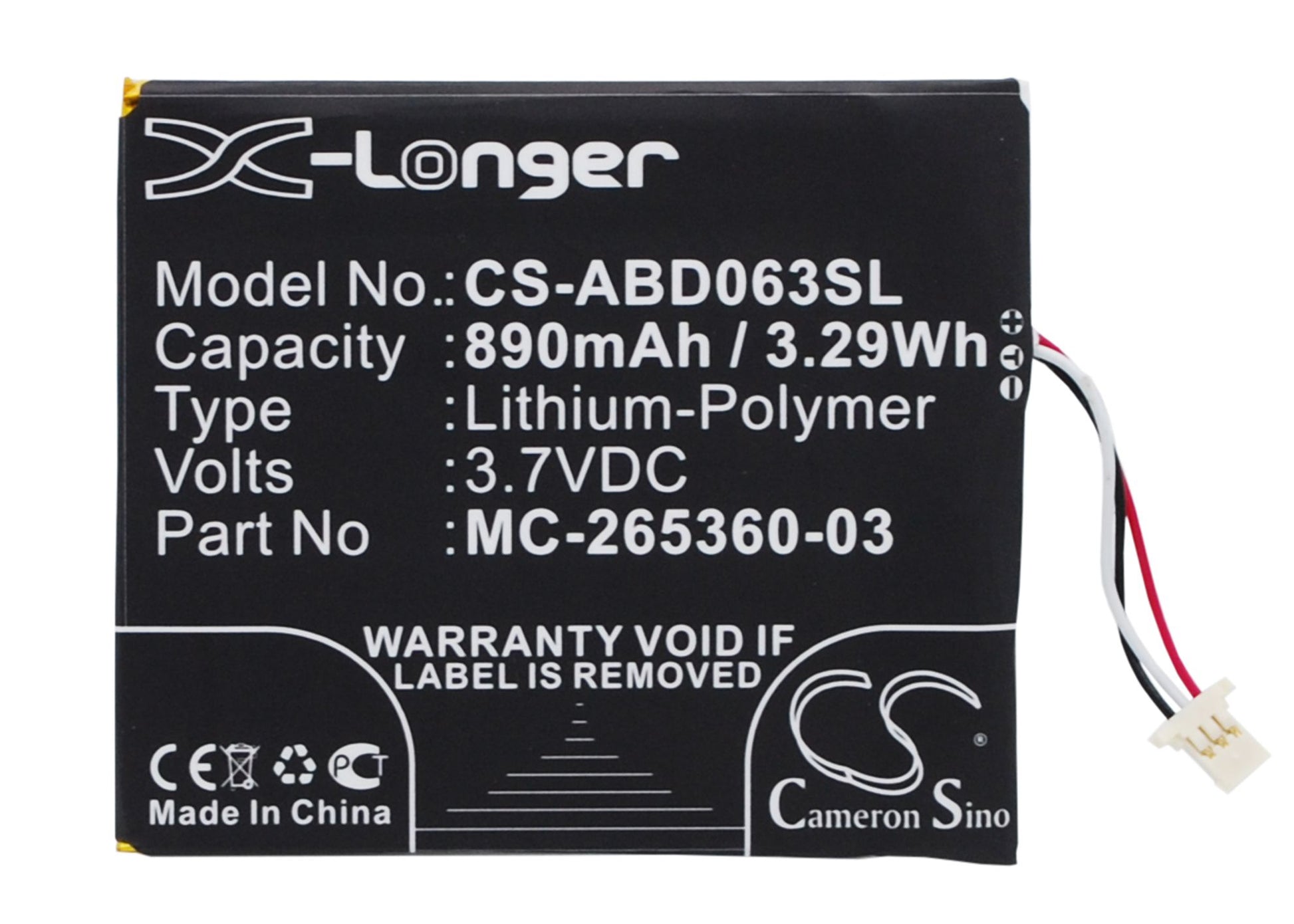 3.7V 890mAh/3.29Wh Li-Polymer Ebook/eReader Battery for Amazon