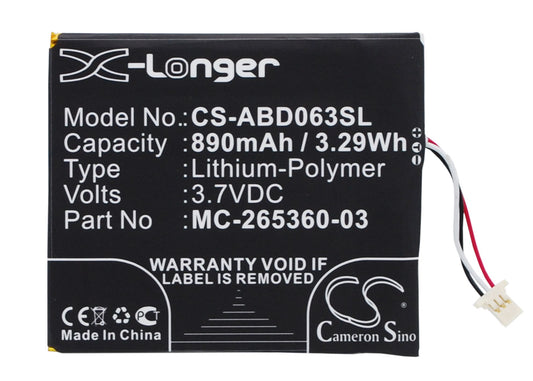 3.7V 890mAh/3.29Wh Li-Polymer Ebook/eReader Battery for Amazon