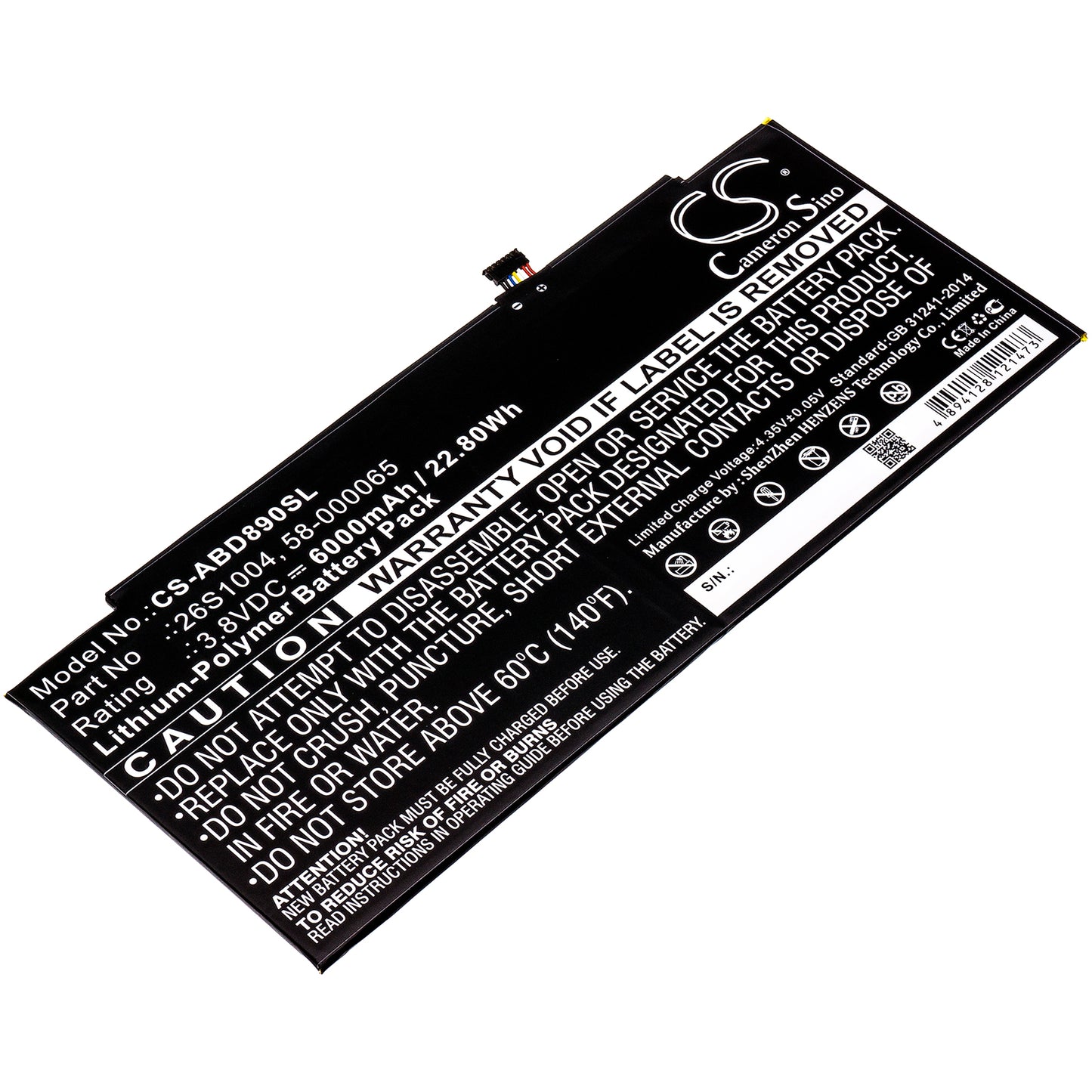3.8V 6000mAh/22.80Wh Li-Polymer Tablet Battery for Amazon