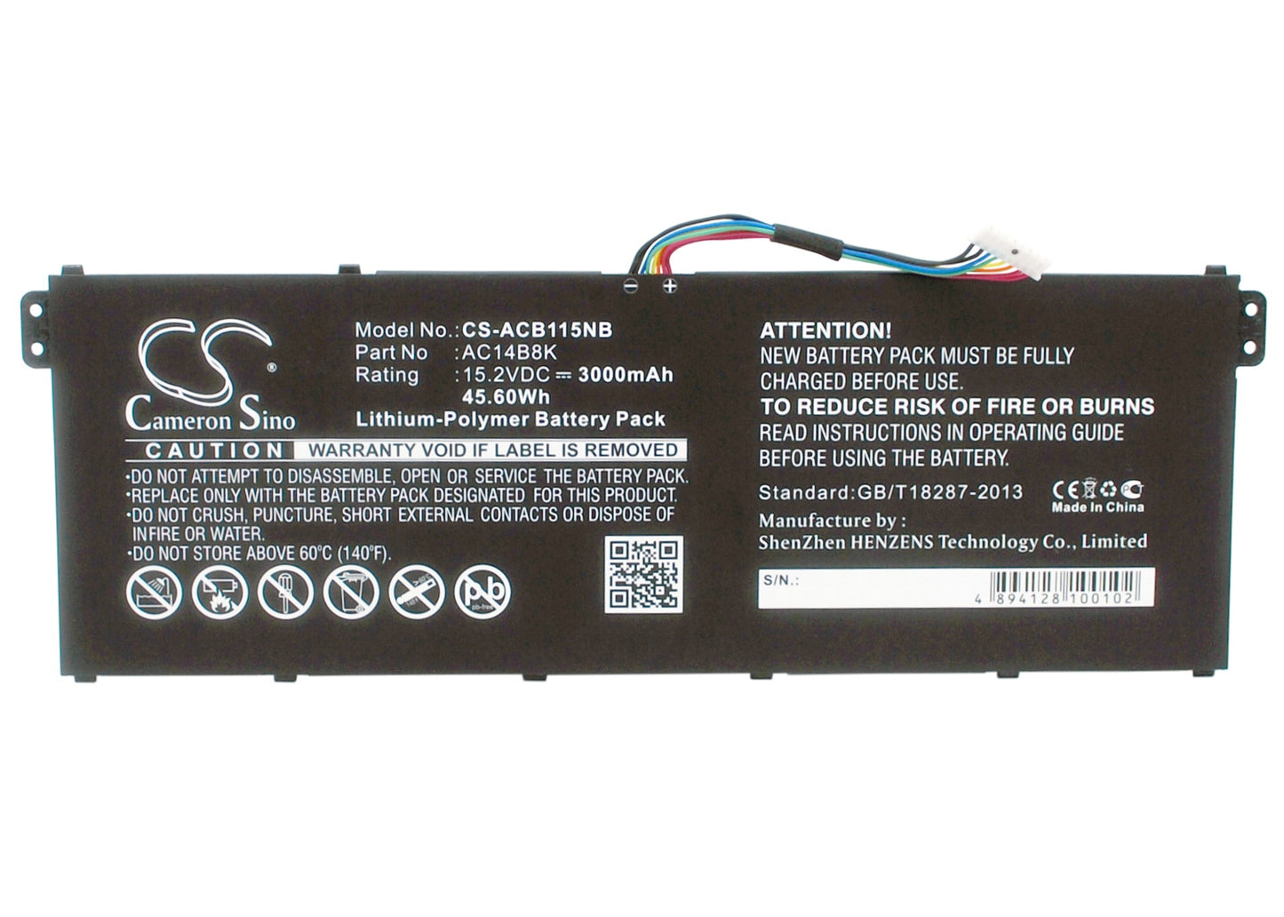 15.2V 3000mAh/45.60Wh Li-Polymer Notebook/Laptop Battery for Acer