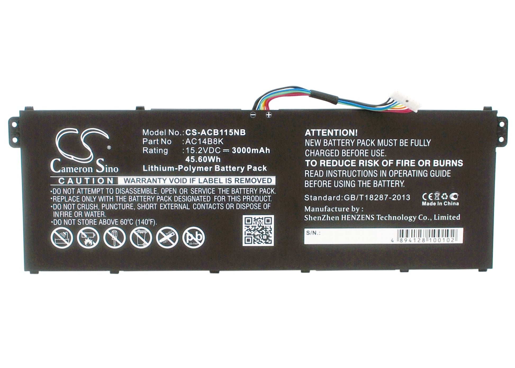 15.2V 3000mAh/45.60Wh Li-Polymer Notebook/Laptop Battery for Gateway