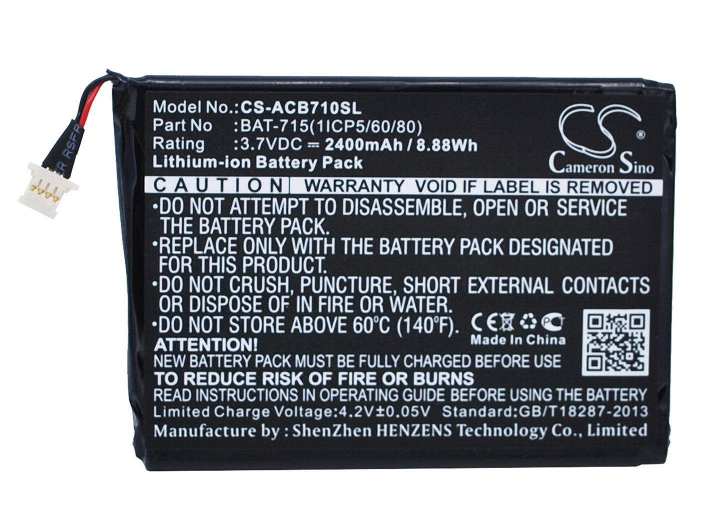 3.7V 2400mAh/8.88Wh Li-ion Tablet Battery for Acer