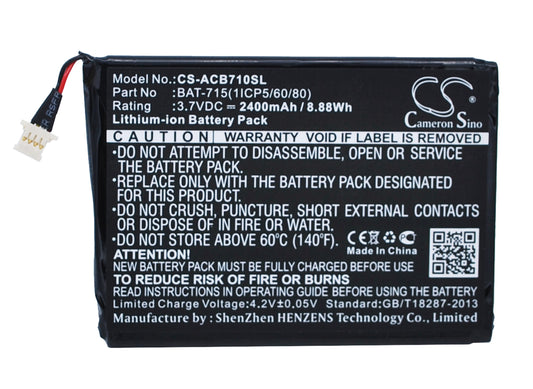 3.7V 2400mAh/8.88Wh Li-ion Tablet Battery for Acer