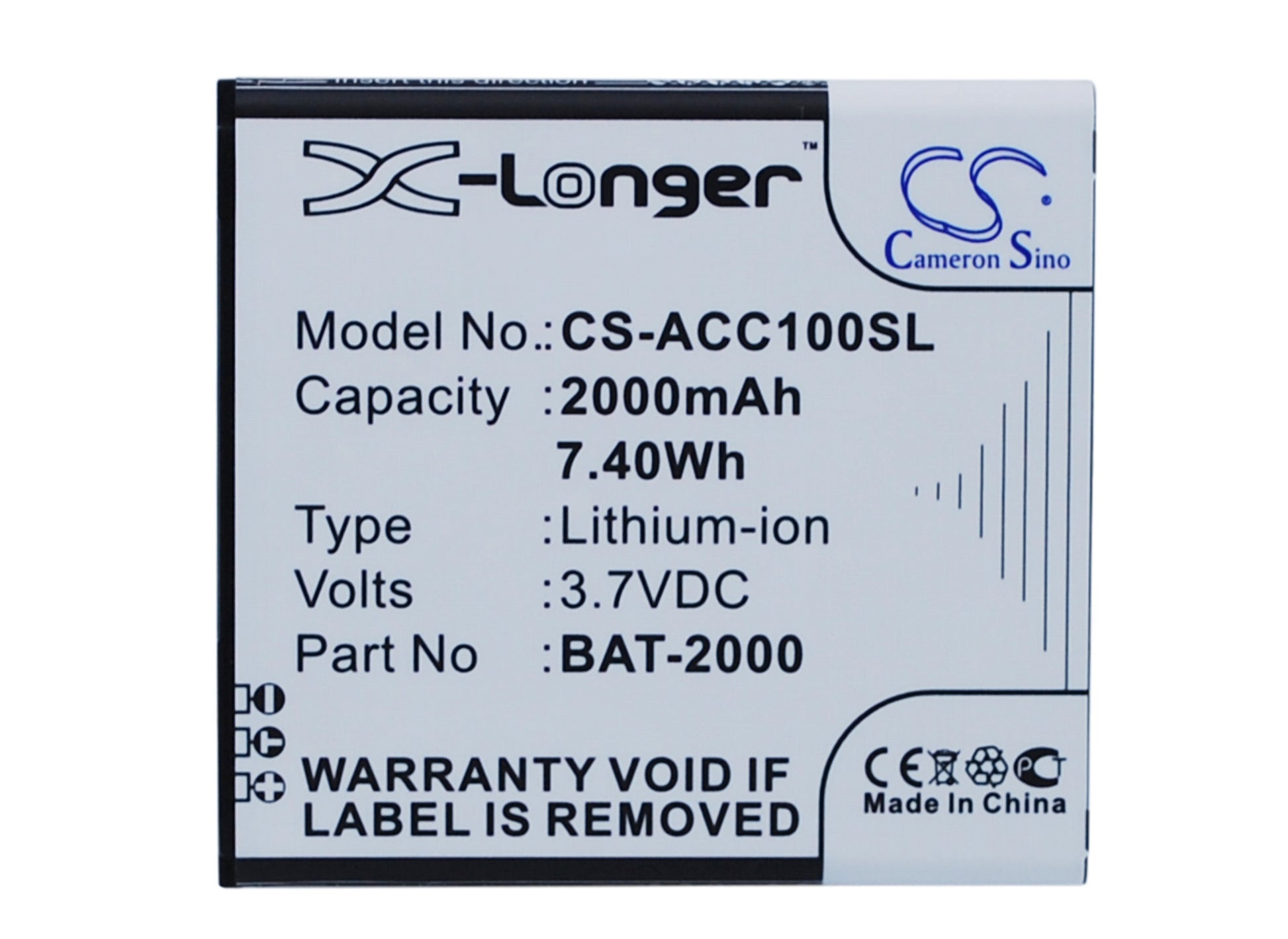 3.7V 2000mAh/7.40Wh Li-ion Mobile/SmartPhone Battery for Acer