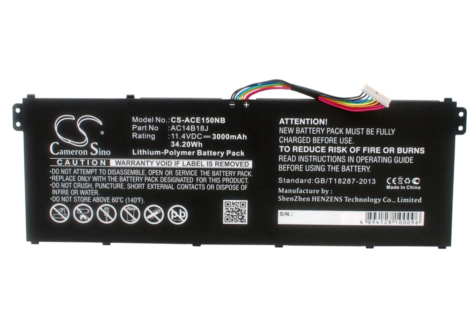 11.4V 3000mAh/34.20Wh Li-Polymer Notebook/Laptop Battery for Acer