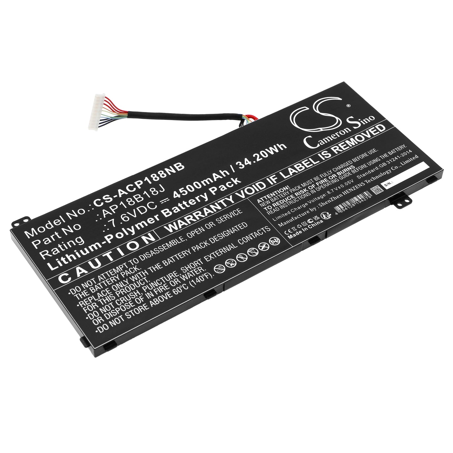 CS-ACP188NB Replacement Battery – Compatible with Aspire 3 A314-32, Aspire 3 A314-32-33, Aspire 3 A314-32-C00A, Aspire 3 A314-32-C087, Aspire 3 A314-32-C129, Aspire 3 A314-32-C1K9, Aspire 3 A314-32-C1QB, Aspire 3 A314-32-C3E0, Aspire 3 A314-32-C4F0, Aspire 3 A314-32-C4H0, Aspire 3 A314-32-C4XB, Aspire 3 A314-32-C51E, Aspire 3 A314-32-C5L8, Aspire 3 A314-32-C5U6, Aspire 3 A314-32-C7BP, Aspire 3 A314-32-C7QH, Aspire 3 A314-32-C83Q, Aspire 3 A314-32-C8BJ, Aspire 3 A314-32-C95D, Aspire 3