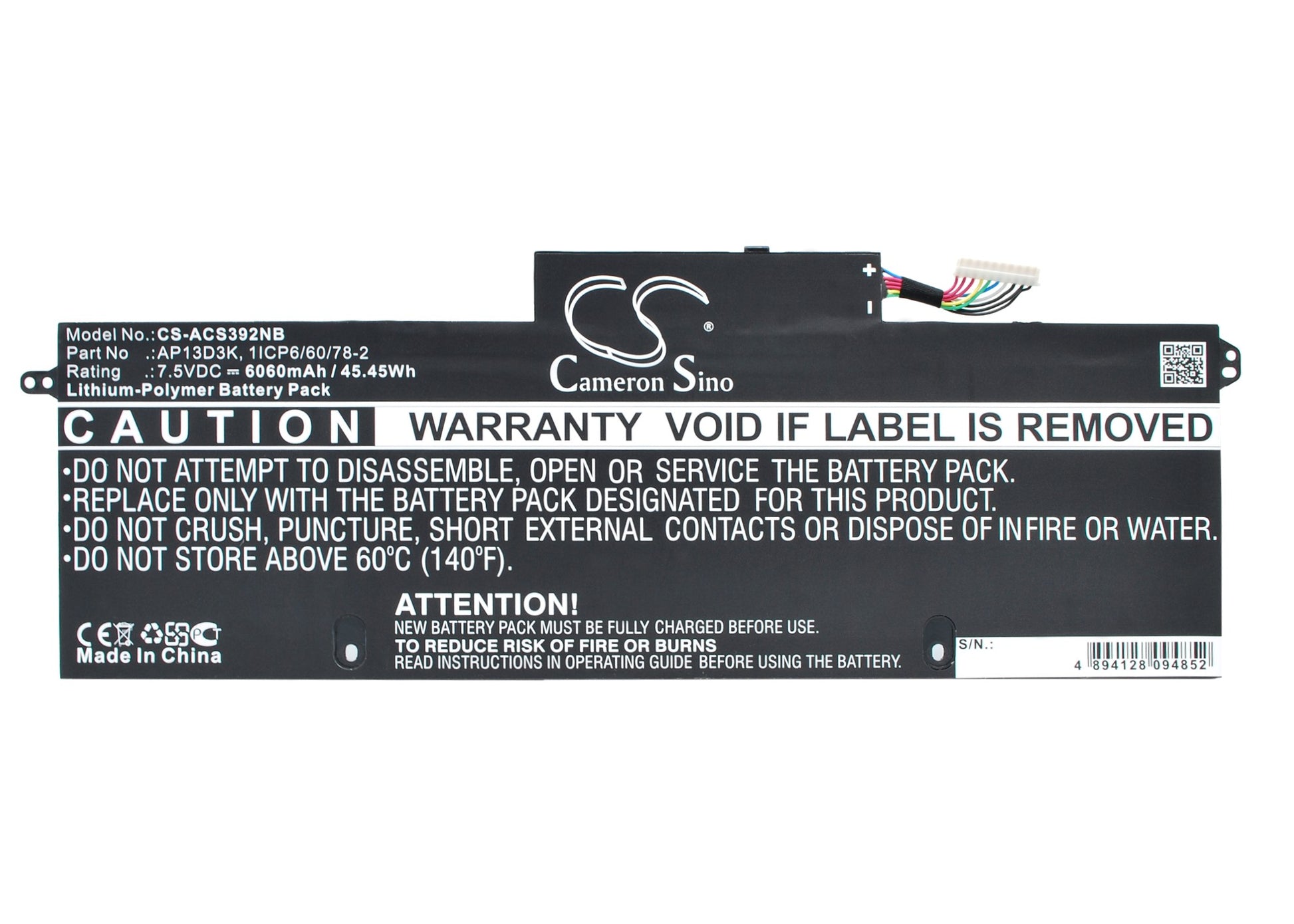7.5V 6060mAh/45.45Wh Li-Polymer Notebook/Laptop Battery for Acer