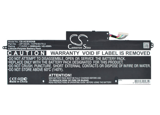 7.5V 6060mAh/45.45Wh Li-Polymer Notebook/Laptop Battery for Acer