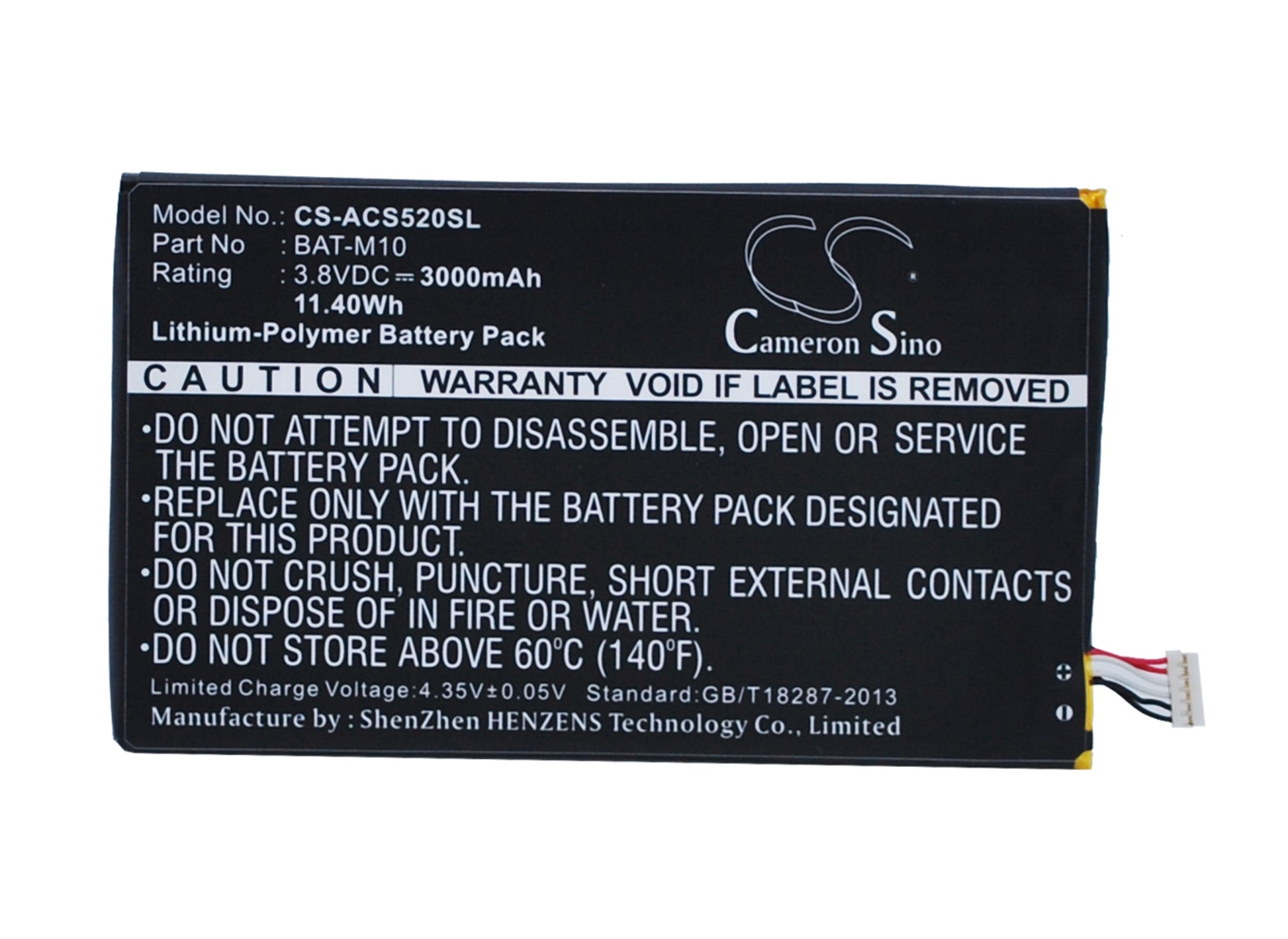 3.8VV 3000mAh/11.40Wh Li-Polymer Mobile/SmartPhone Battery for Acer