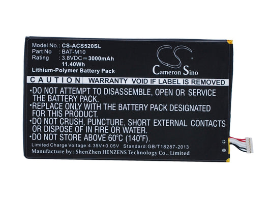 3.8VV 3000mAh/11.40Wh Li-Polymer Mobile/SmartPhone Battery for Acer